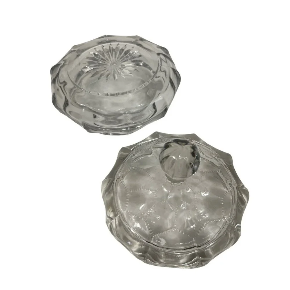 Vintage 1940's Honey Cone pattern Covered Vanity Jar Clear glass